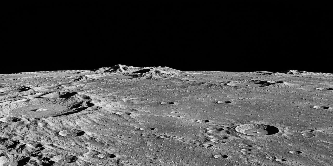 The cratered lunar surface seen from Apollo orbit